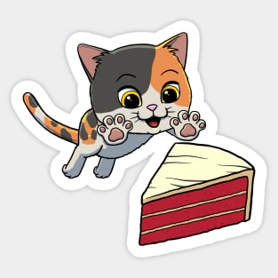 Munchkin Cat excited to eat Red Velvet Cake Sticker